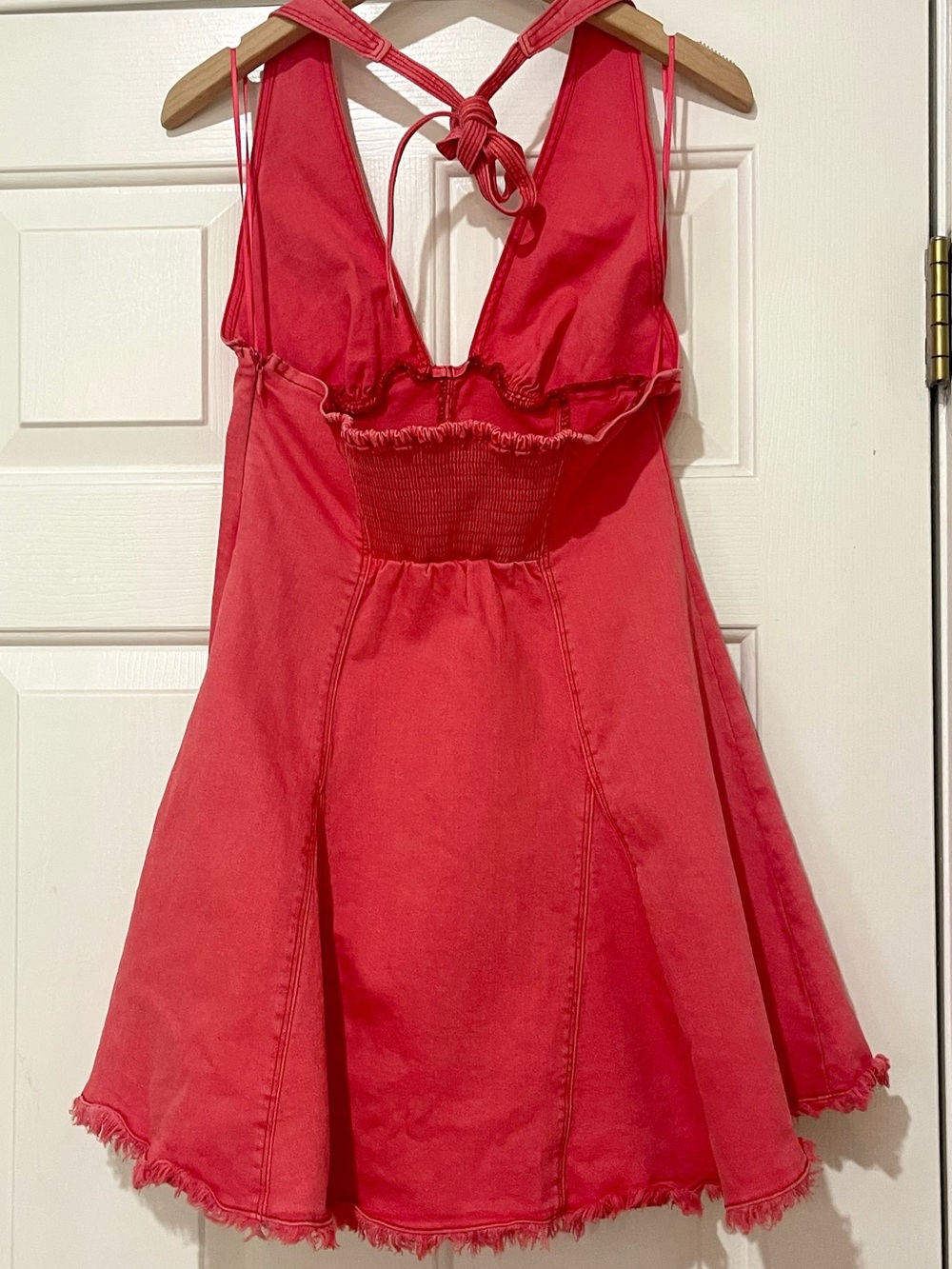 NWT Kimchi Blue Hailey Halter Denim Mini Dress Red Medium - Picture 4 of 10